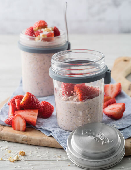 Breakfast Jars (330ml) Overnight Oats Jars with Airtight Screw Sealing Lid  Set (2 Pack - Silver)